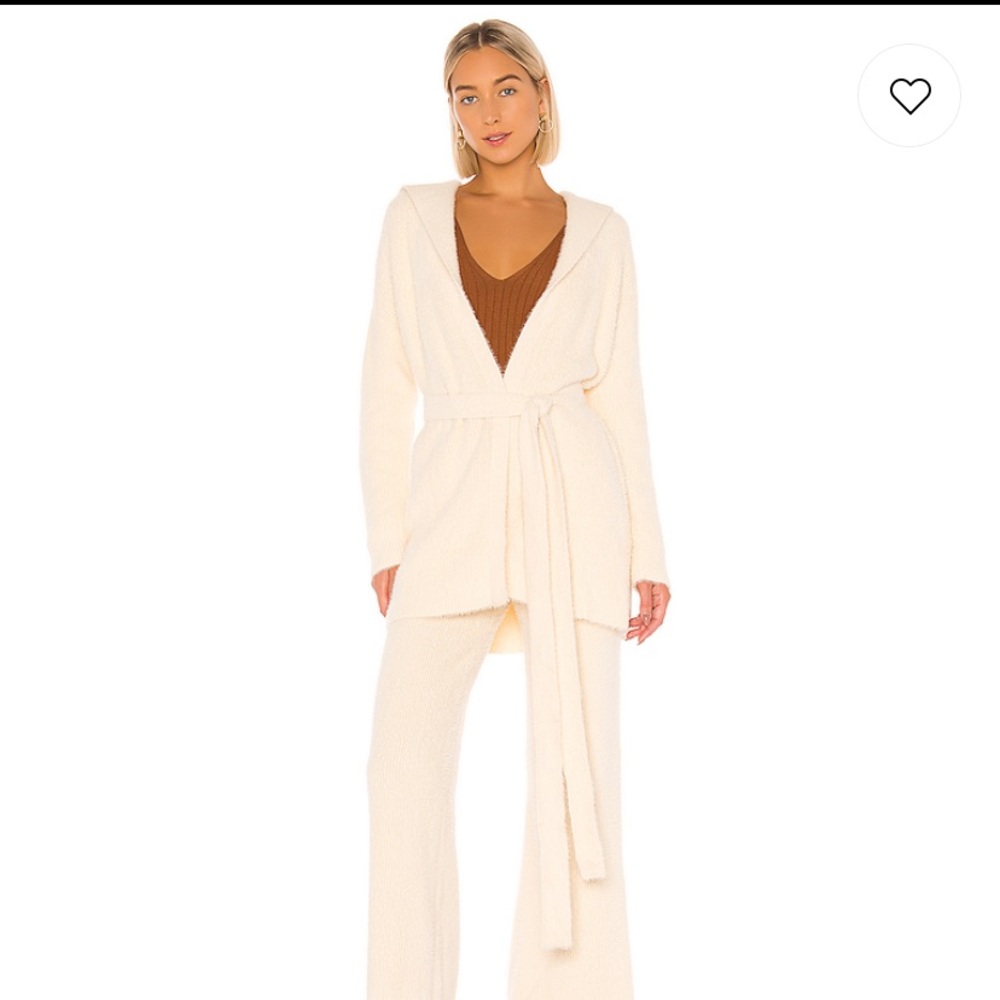 Tularosa Cream Hooded Belted Cardigan Sweater